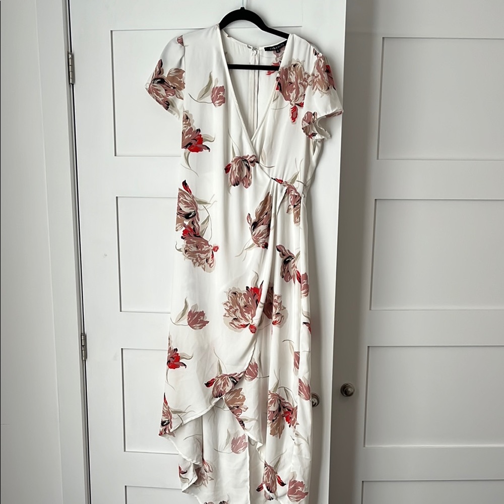 Dynamite White Cream High Low Sundress with Flutter Sleeves